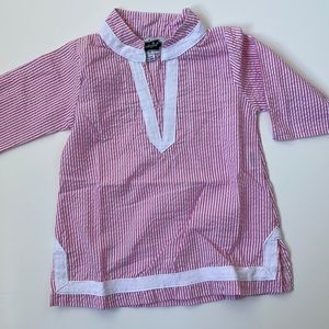 Preppy Pink & white striped seersucker tunic by mudpie kids - size 12-18 months